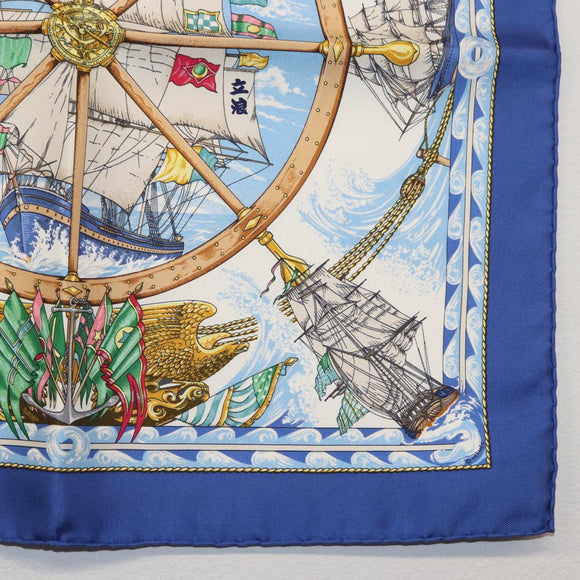 HERMES Carre 45 Scarf Silk Blue Auth 148560M