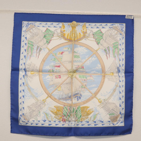 HERMES Carre 45 Scarf Silk Blue Auth 148560M