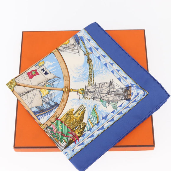 HERMES Carre 45 Scarf Silk Blue Auth 148560M