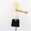 Salvatore Ferragamo Chain Gancini Shoulder Bag Suede Black Gold Auth 148567-20