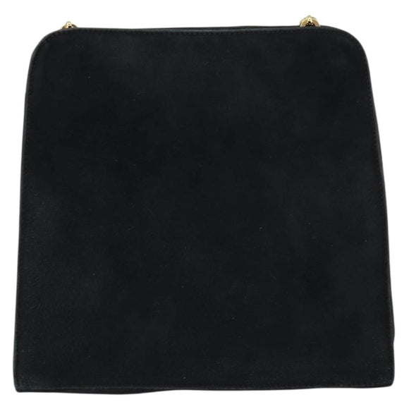 Salvatore Ferragamo Chain Gancini Shoulder Bag Suede Black Gold Auth 148567