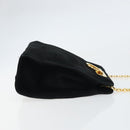 Salvatore Ferragamo Chain Gancini Shoulder Bag Suede Black Gold Auth 148567-4