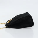 Salvatore Ferragamo Chain Gancini Shoulder Bag Suede Black Gold Auth 148567-5