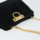 Salvatore Ferragamo Chain Gancini Shoulder Bag Suede Black Gold Auth 148567-6