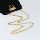 Salvatore Ferragamo Chain Gancini Shoulder Bag Suede Black Gold Auth 148567-7