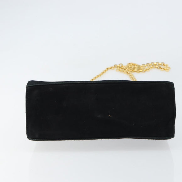 Salvatore Ferragamo Chain Gancini Shoulder Bag Suede Black Gold Auth 148567
