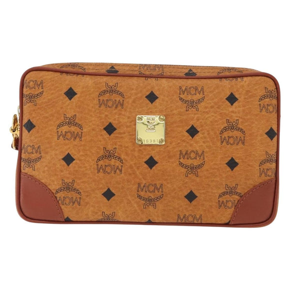 MCM Logogram Vicetos Clutch Bag PVC Leather Brown Gold Auth 148568V