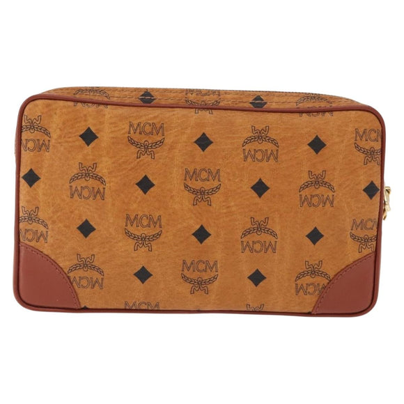 MCM Logogram Vicetos Clutch Bag PVC Leather Brown Gold Auth 148568V