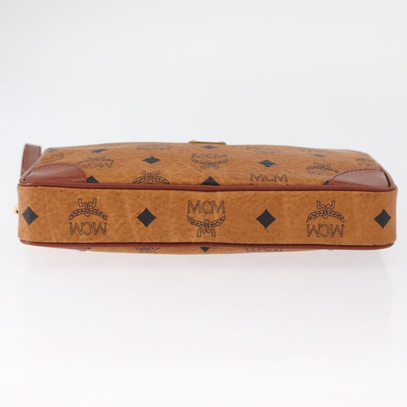 MCM Logogram Vicetos Clutch Bag PVC Leather Brown Gold Auth 148568V