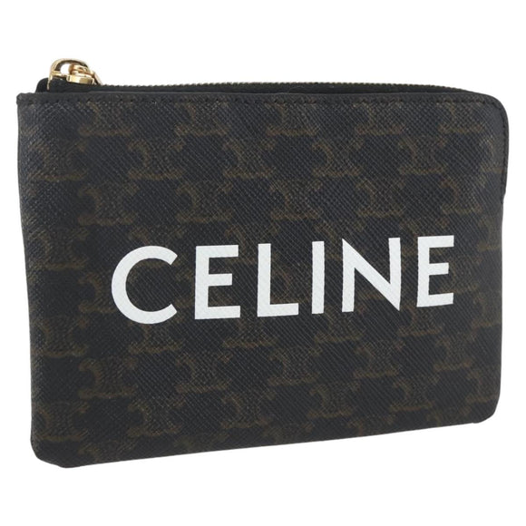 CELINE Macadam Canvas Coin Purse PVC Leather Black Gold Auth 148570M