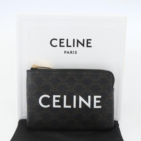 CELINE Macadam Canvas Coin Purse PVC Leather Black Gold Auth 148570M
