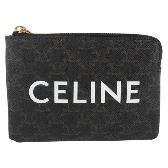 CELINE Macadam Canvas Coin Purse PVC Leather Black Gold Auth 148570M