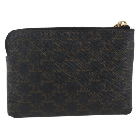 CELINE Macadam Canvas Coin Purse PVC Leather Black Gold Auth 148570M