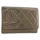 CHANEL Cambon Line Wallet Lamb Skin Brown CC Auth 148574-1