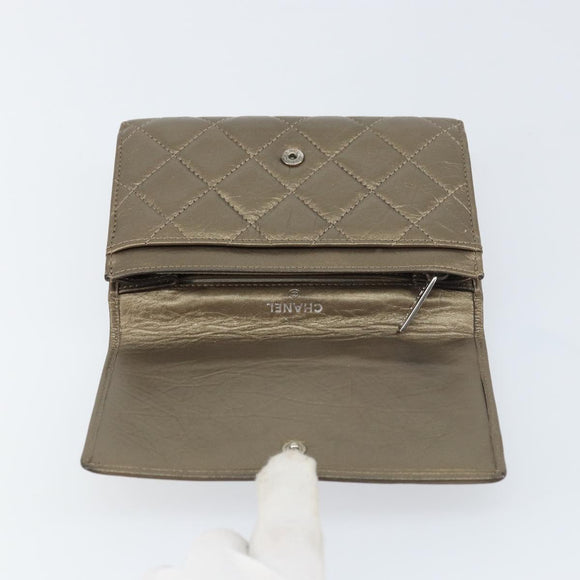 CHANEL Cambon Line Wallet Lamb Skin Brown CC Auth 148574