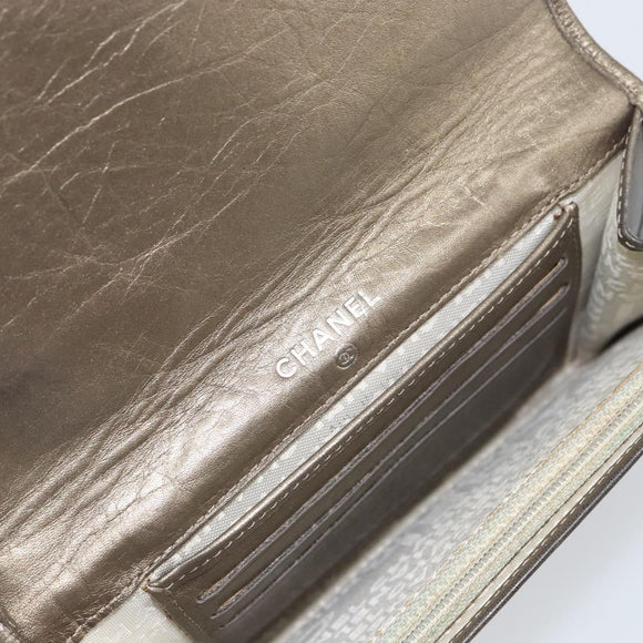 CHANEL Cambon Line Wallet Lamb Skin Brown CC Auth 148574