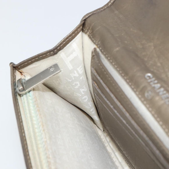 CHANEL Cambon Line Wallet Lamb Skin Brown CC Auth 148574A