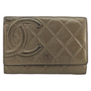 CHANEL Cambon Line Wallet Lamb Skin Brown CC Auth 148574-13
