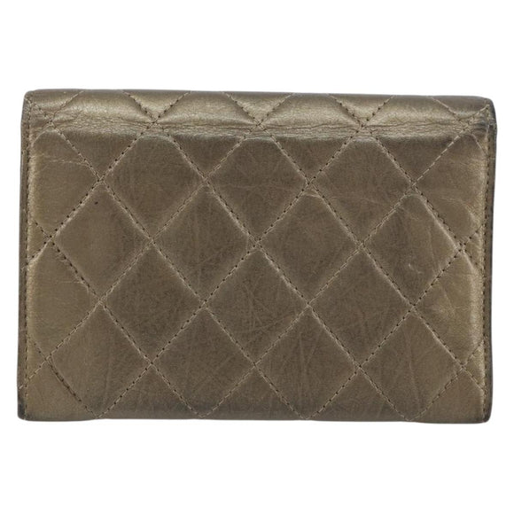 CHANEL Cambon Line Wallet Lamb Skin Brown CC Auth 148574
