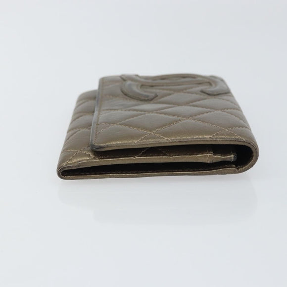 CHANEL Cambon Line Wallet Lamb Skin Brown CC Auth 148574