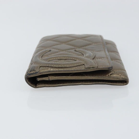 CHANEL Cambon Line Wallet Lamb Skin Brown CC Auth 148574A