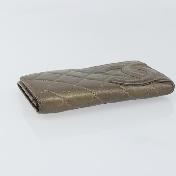 CHANEL Cambon Line Wallet Lamb Skin Brown CC Auth 148574A