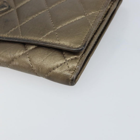 CHANEL Cambon Line Wallet Lamb Skin Brown CC Auth 148574