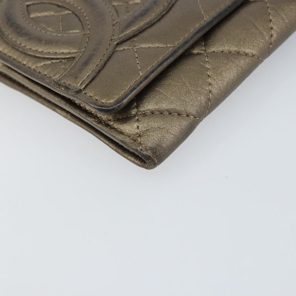 CHANEL Cambon Line Wallet Lamb Skin Brown CC Auth 148574