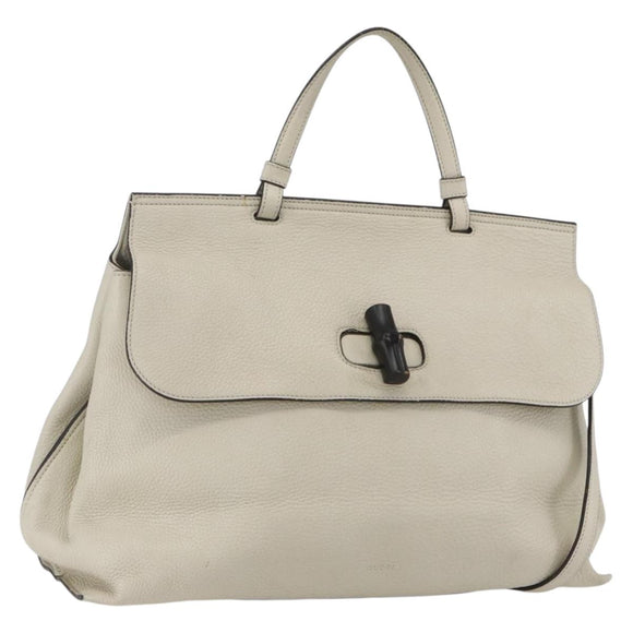 GUCCI Hand Bag Leather 2way White Silver 370830 Auth 148582