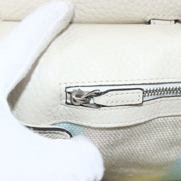 GUCCI Hand Bag Leather 2way White Silver 370830 Auth 148582