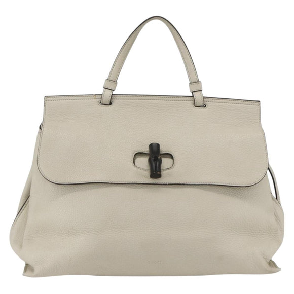GUCCI Hand Bag Leather 2way White Silver 370830 Auth 148582