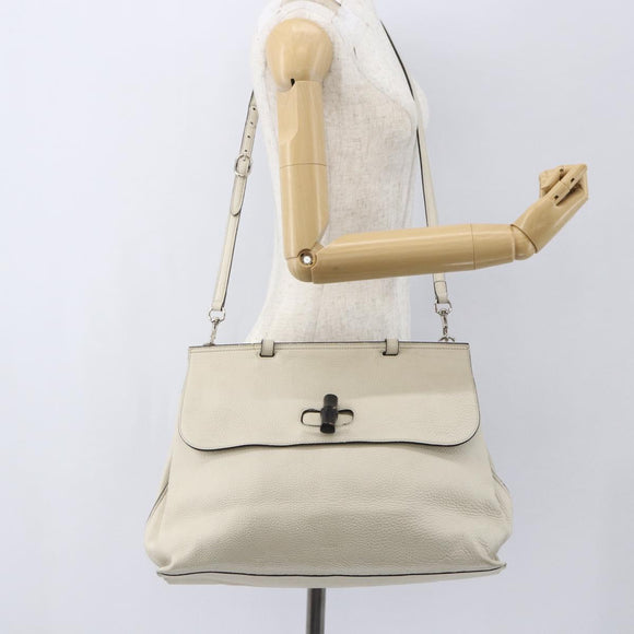 GUCCI Hand Bag Leather 2way White Silver 370830 Auth 148582