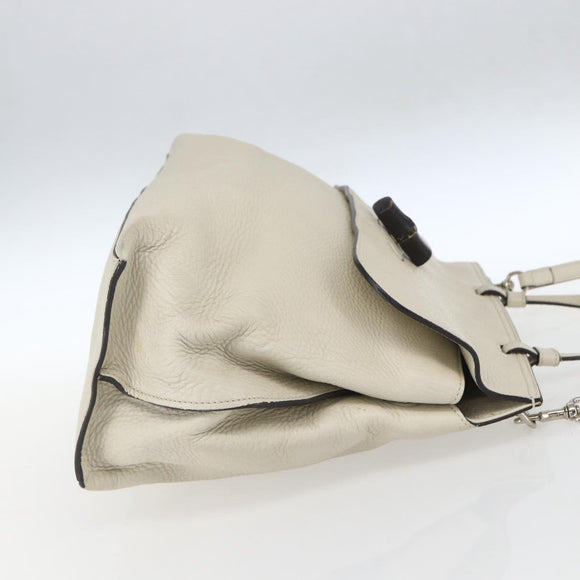 GUCCI Hand Bag Leather 2way White Silver 370830 Auth 148582