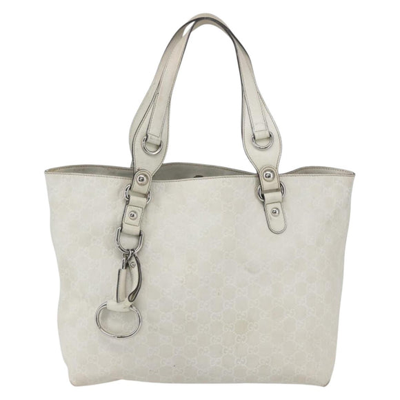 GUCCI GG Canvas Guccissima Tote Bag Leather White Silver 229852 Auth 148583