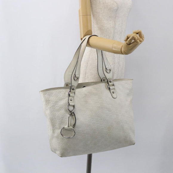 GUCCI GG Canvas Guccissima Tote Bag Leather White Silver 229852 Auth 148583