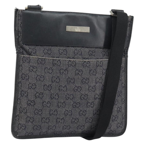 GUCCI GG Canvas Shoulder Bag Black Silver 27639 Auth 148585
