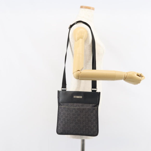 GUCCI GG Canvas Shoulder Bag Black Silver 27639 Auth 148585