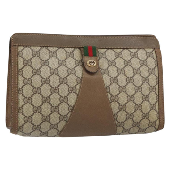GUCCI GG Supreme Web Sherry Line Clutch Bag PVC Beige 89 01 033 Auth 148586