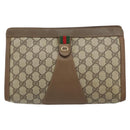 GUCCI GG Supreme Web Sherry Line Clutch Bag PVC Beige 89 01 033 Auth 148586-2
