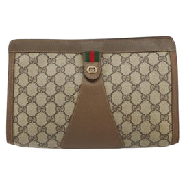 GUCCI GG Supreme Web Sherry Line Clutch Bag PVC Beige 89 01 033 Auth 148586 - 0