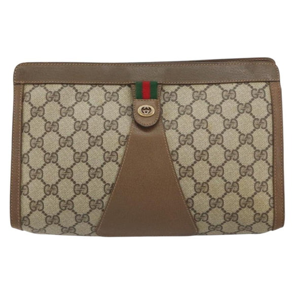 GUCCI GG Supreme Web Sherry Line Clutch Bag PVC Beige 89 01 033 Auth 148586