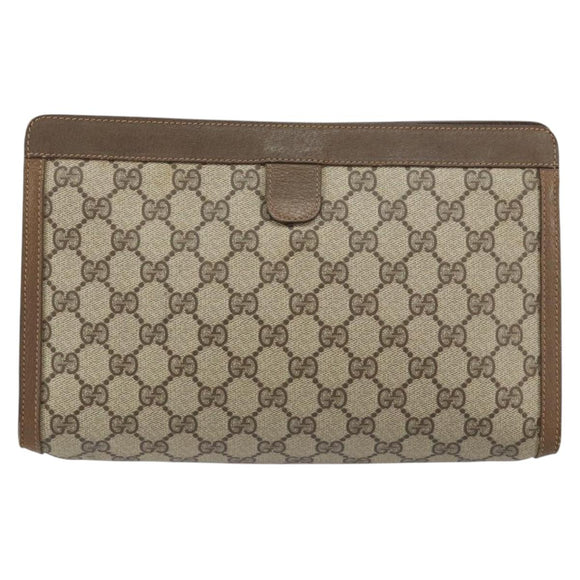 GUCCI GG Supreme Web Sherry Line Clutch Bag PVC Beige 89 01 033 Auth 148586