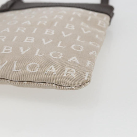 BVLGARI Logo Mania Shoulder Bag Canvas Beige Silver Auth 148587V