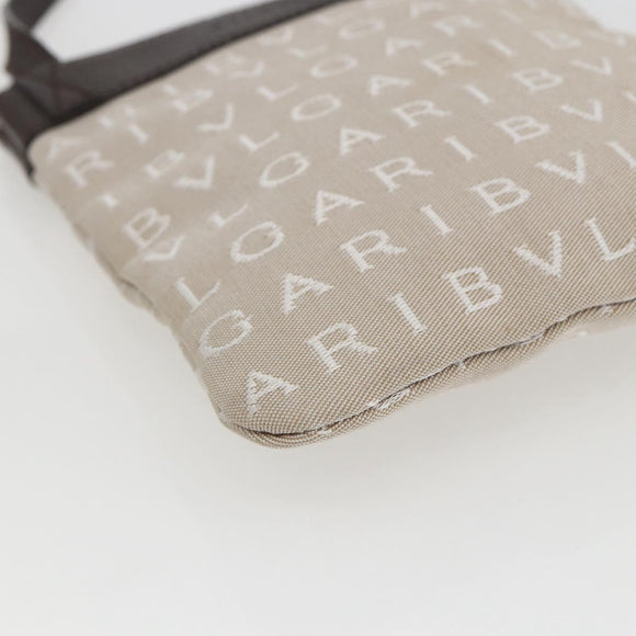 BVLGARI Logo Mania Shoulder Bag Canvas Beige Silver Auth 148587V