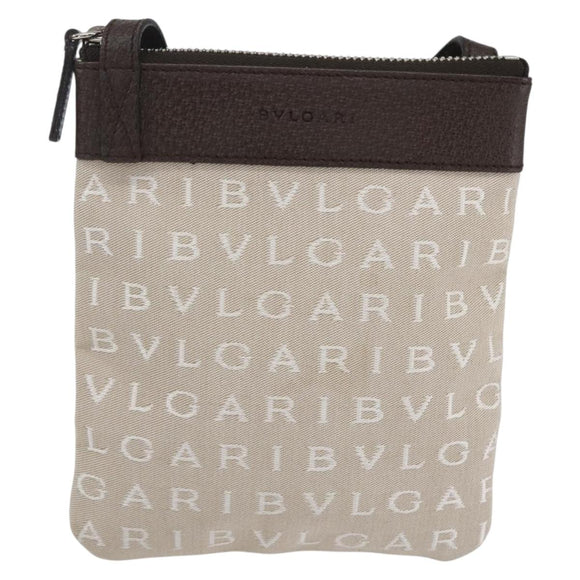 BVLGARI Logo Mania Shoulder Bag Canvas Beige Silver Auth 148587V