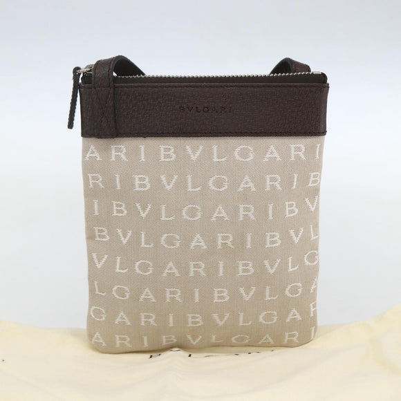 BVLGARI Logo Mania Shoulder Bag Canvas Beige Silver Auth 148587V