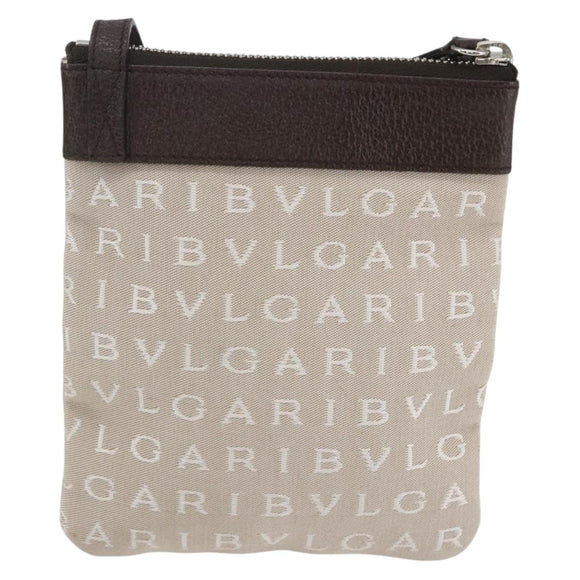 BVLGARI Logo Mania Shoulder Bag Canvas Beige Silver Auth 148587V
