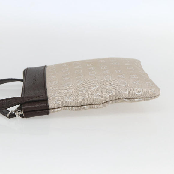 BVLGARI Logo Mania Shoulder Bag Canvas Beige Silver Auth 148587V