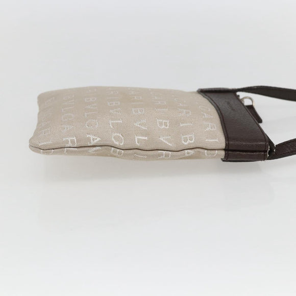 BVLGARI Logo Mania Shoulder Bag Canvas Beige Silver Auth 148587V