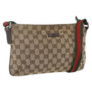 GUCCI GG Canvas Web Sherry Line Shoulder Bag Beige Silver 189749 Auth 148588-1